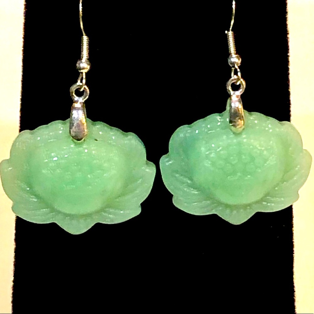 Beautiful Jade Lotus Flower Earrings